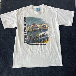 Vintage Emerson Lake & Palmer Shirt Mens XL White Black Moon Tour Band 90s USA